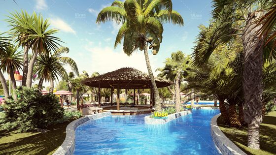 Большой курортный стеклопластиковый аквапарк с