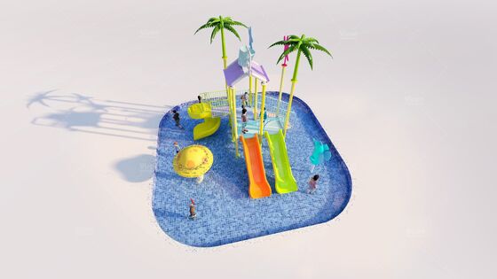 Мини-водная игровая конструкция из стекловолокна с 3 горками и опрокидывающимся ведром для детского аквапарка - Не требующая обслуживания конструкция