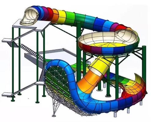 18-метровая горка Sky Pit из стекловолокна с 12-метровым Super Bowl и аттракционом с 4-местным рафтом